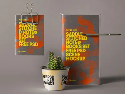Free Saddle Notebook Psd Mockup Scene notebook mockup stationery mockup