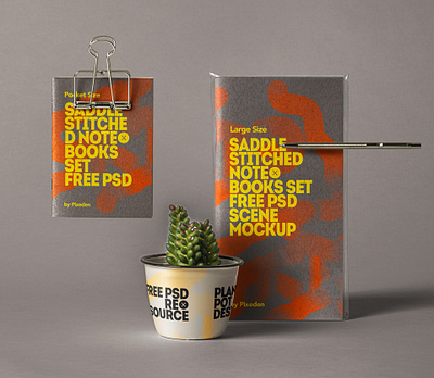 Free Saddle Notebook Psd Mockup Scene notebook mockup stationery mockup