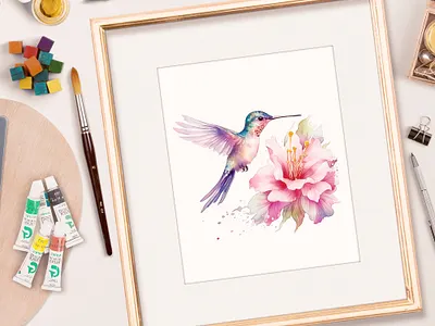 Fairy Hummingbird Watercolor design illustration watercolor