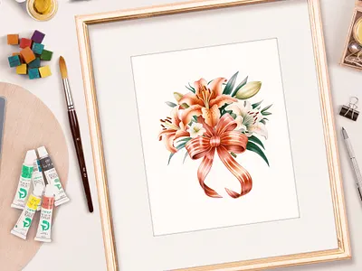 Lilies with Ribbons design illustration watercolor