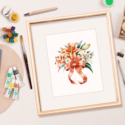 Lilies with Ribbons design illustration watercolor