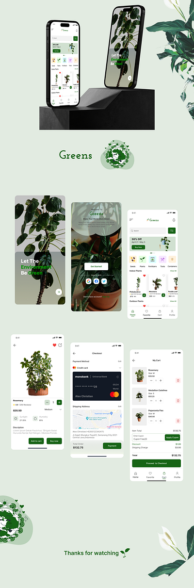 Greens mobile application app design mobile app plant ui ui design ui ux