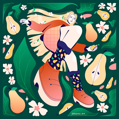 Girl with pears character design flat girl illustration illustrator package pattern pear vector