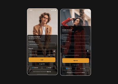 FASHIONISTA-ONLINE STORE IOS LOG IN &SIGN UP SCREEN 3d android animation branding dark design ecommerce graphic design ios login logo motion graphics online screen shopping signup store typography ui ux