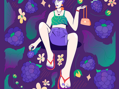 The girl with blackberries berries blackberries bramble character design flat girl illustration illustrator vector