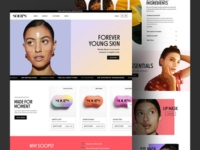 Soops - Face Mask Landing Page Website brand branding clean design face flat graphic design illustration logo makeup mask minimal mockup photoshop ui ux vector web design webdesign