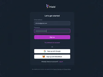 Sign Up Page crypto dark theme registration sign up ui