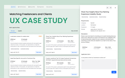 Matching Freelancers and Clients application card client freelancers job post journey map requirements research ui ux web work