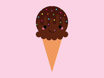 Chocolate Ice Cream Cone adobe illustrator adorable adorable food bright character design cheerful chibi chocolate chocolate ice cream cute cute food happy food ice cream ice cream cone illustration kawaii kawaii food rainbow sprinkles vector