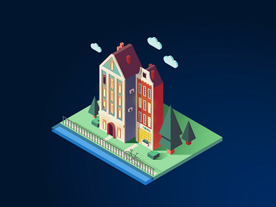 Amsterdam house in isometric style illustration vector