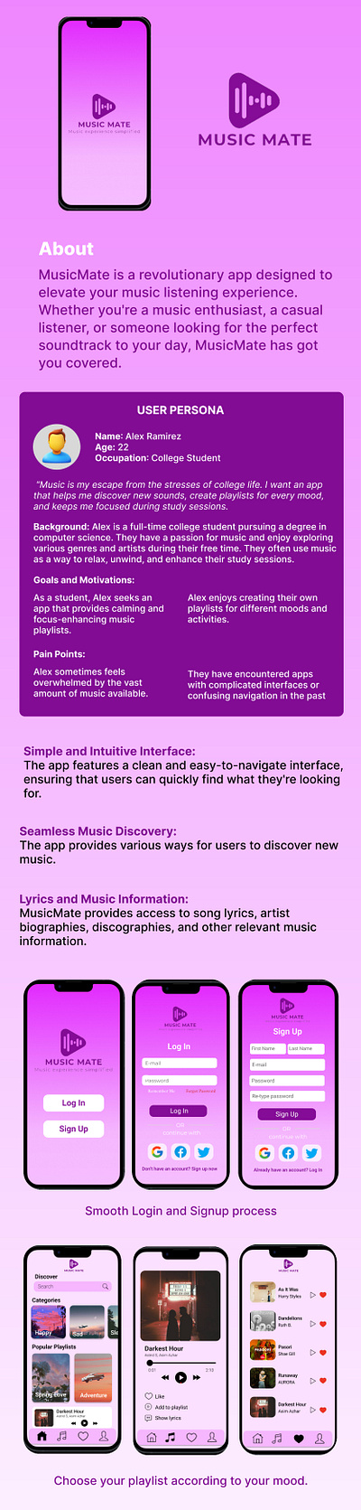 MusicMate - Music streaming app UI app design logo music typography ui