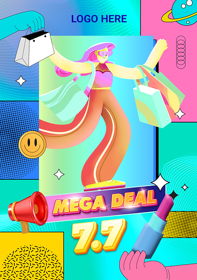 Y2K Style Poster - Shopping Day buy discount graphic design multicoloured offer offer design poster promotion promotion design purchase sale sale coupon sale offer sale price sale template shop shopping day shopping store template y2k