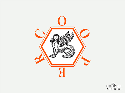 The Cooper Studio - Greek Sphinx americana brand branding cooper design drawing etching graphic design greek hexagon illustration logo luxury orange premium red sphinx vector vintage