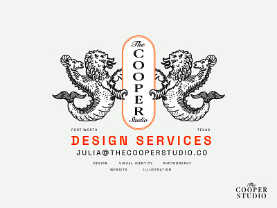 The Cooper Studio Visual Identity brand branding branding services chimera cooper custom typography design drawing etching fort worth graphic design greek illustration logo orange procreate red