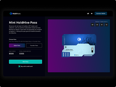 HoldHive - Pass Mint Page card crypto design illustration nft pass ui uiux website