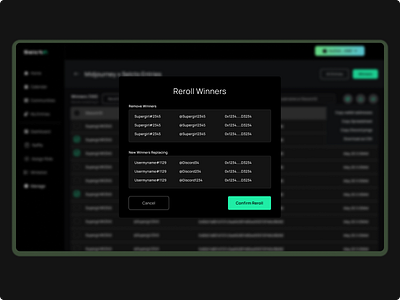 Raffle - Reroll Winners crypto design nft pop up raffle reroll ui uiux winner