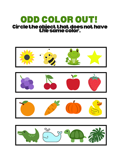 find the odd colour kids activity worksheet find the difference illustration kdp interior kids kids activity kids pages printables worksheet