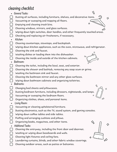 digital cleaning checklist printable template chacklist illustration printables