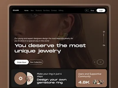 Jewelry Website -Header💎 banner cart design dark e commerce footer header hero section home page jewelery jewellery jewellery landing page landing page luxury minimal ui modern modern ui ring slider ui design web ui