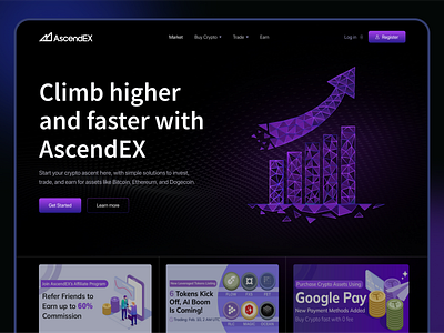 AscendEX - Cryptocurrency landing page Website Redesign ascendex blockchain crypto crypto landing page crypto platform cryptocurrency design digital currency exchange finance homepage landing page nfts stake token trading ui uiux webdesign webpage