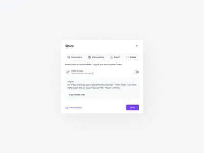 Embed Code Modal code copy embed code embed embed script embeddable embedding embedding code html code inline insert code insertion code integration integration code modal pop up popover script ui ux website integration