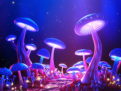 Magic mushrooms for Viture XR 3d ai branding c4d flure glasses illustration light magic magical mushroom mushrooms neon night vr xr