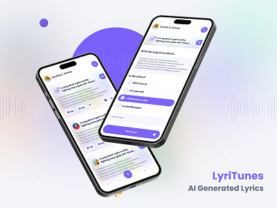 MusicTunes: AI Generated Lyrics App ai generated aigenerated animation artificial intelligence audiotagger branding creativity design graphic design itag lyricsgeneration lyritunes mobileapp musicapp musiccollaboration songwriting ui uidesign uxdesign wireframe