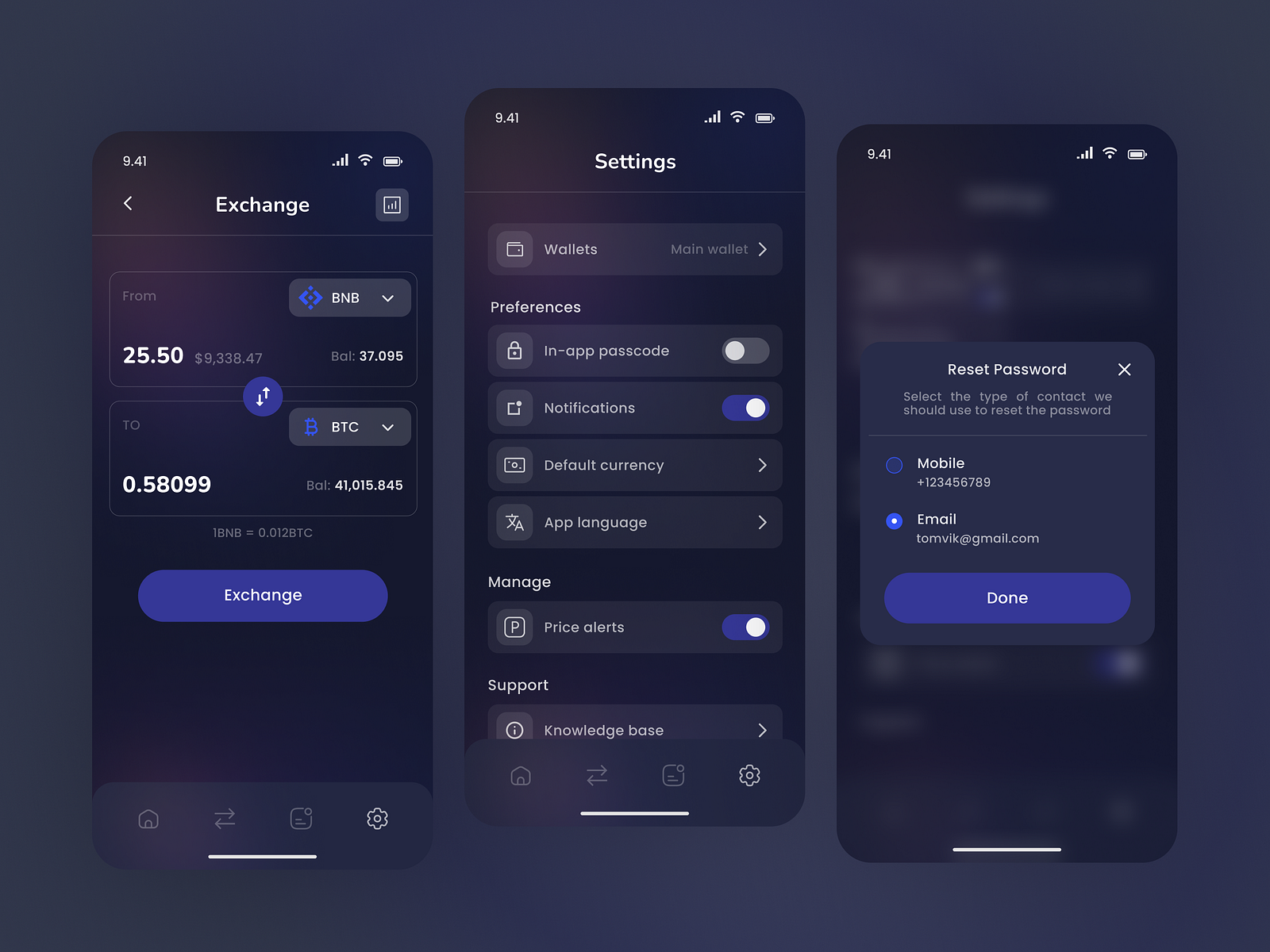 Crypto Wallet - Settings/ Exchange by Vishwani Vilochana on Dribbble