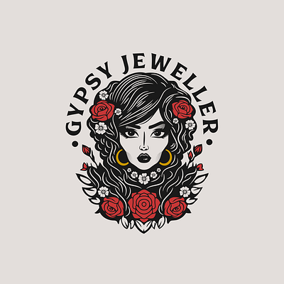 Gypsy Jeweller brand design flat gypsy illustration jewellery logo rose tattoo vector