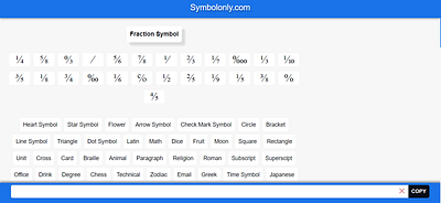 Fraction Symbol cool symbols copy and paste symbols fraction fraction symbol symbol symbols textsymbols