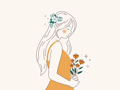 Flowers 💐 character design flat flower girl graphic design green happy illustration love nature rose summer ui vector website woman