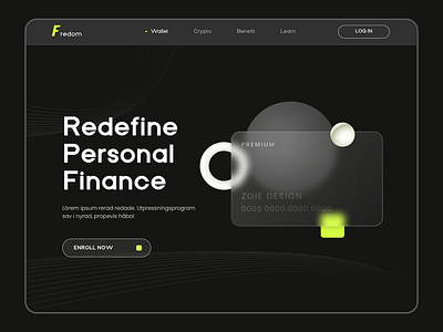 Fredom - Fintech Crypto Wallet 3d glassmorphism landing page design ui website design