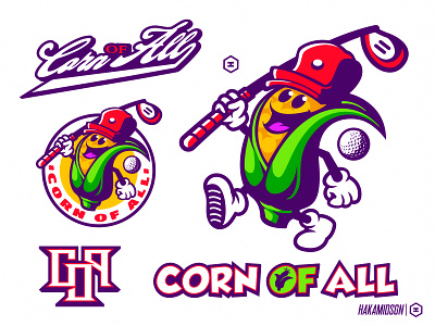 GOLF PACK CORN MASCOTLOGO baseball basketball branding cornlogo design gaming gaminglogo golfmascotlogo illustration logo mascot mascotretro mretrologo retrobranding retrologo sport