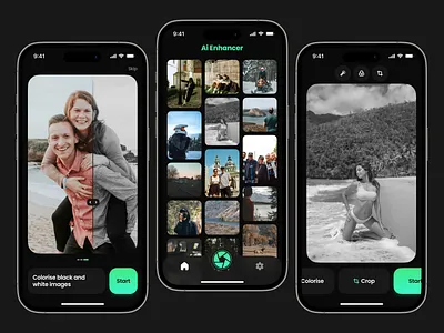 AIEnhancer - Photo Editor App ai android app design canva clean crop dark editor effect filter gallery green image image editor ios mobile app photo photo edit ui ux
