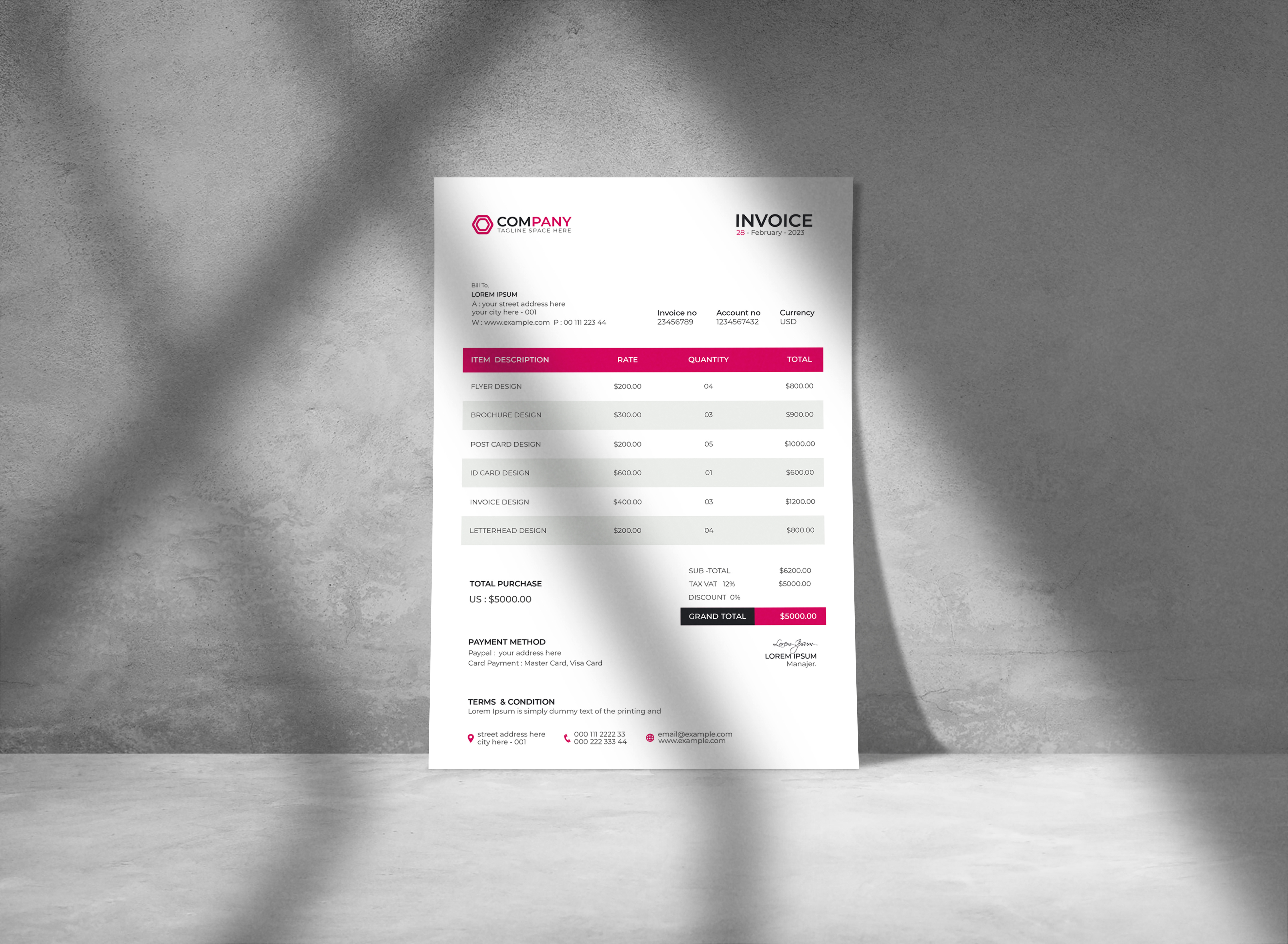 Corporate Invoice Template Design a4 bill brand identity business invoice clean corporate invoice invoice template modern print