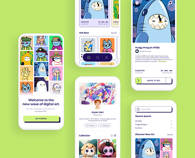 NFT Marketplace - Mobile App 🌙 3d art branding cartoon colo crypto design home illustration interface ios marketplace meta mobile mobile app moon nft typography ui ux