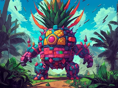 Pineapple Gundam ai gundam illustration midjourney photoshopbeta pineapple robot