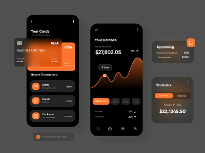 Banking app concept Dark theme branding design graphic design icon illustration ui ux