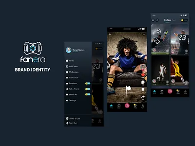 Fanera: Share Football and win - Live App for IOS/android branding clips design football app screen graphic design home homescreen icon logo rate us reels settings side menu snapchat stories tiktok ui ux vector