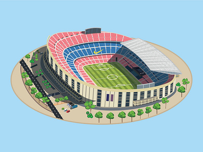 Camp Nou stadium vector illustration 3d building camp nou stadium construction design flat graphic design illustration playground print vector