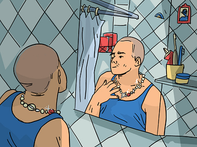 reflections of identity bathroom illustration lgbt man mirror