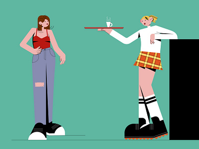 Rachel & Monica characters from Friends illustration vector