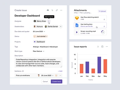 Issue tracker assignee board calender chart designers developers files issue project stakeholders sudhan timeline tracking typography