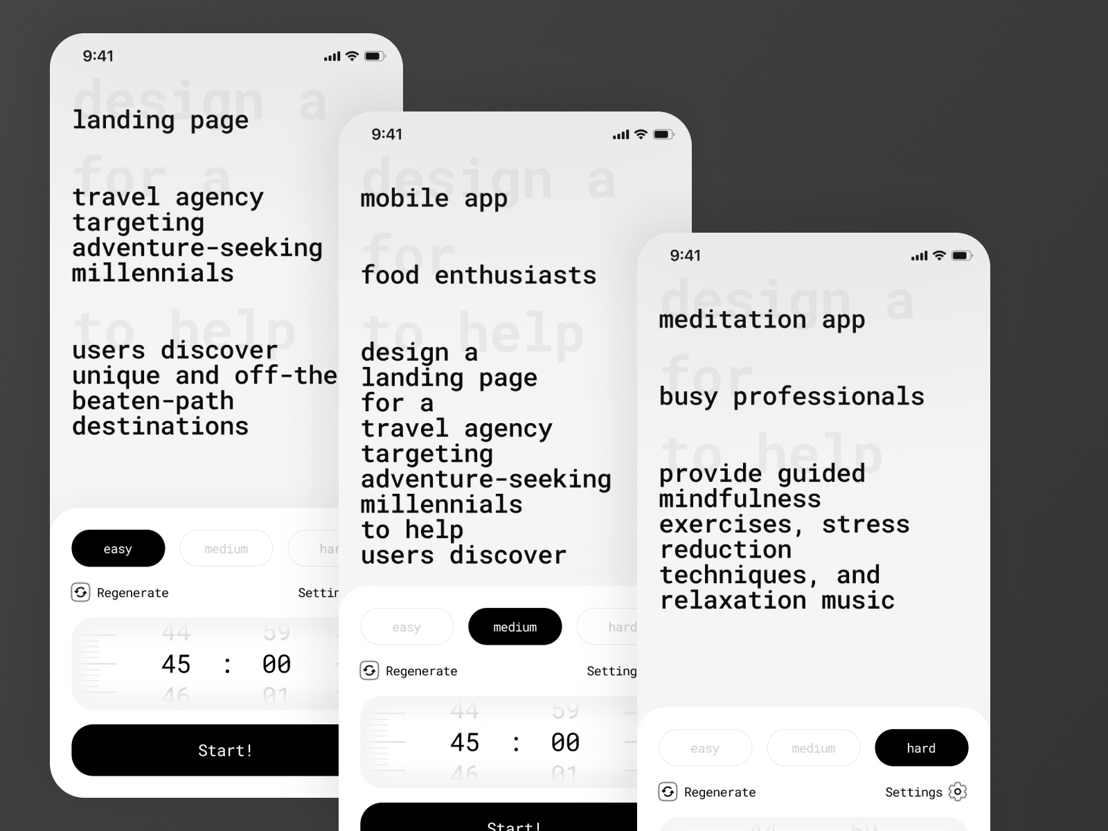 Design idea generator app by Ádám Görög on Dribbble