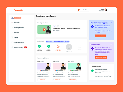 Vedantu - Student Dashboard app design desktop e learning edtech student progress ui ux webapp