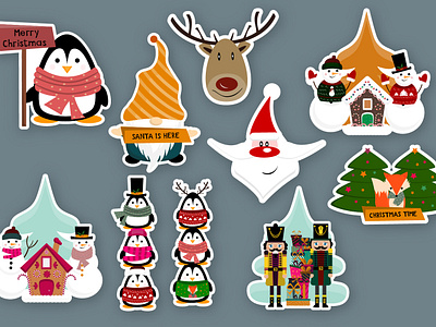 Winter stickers animal cartoon cartoon animal character christmas christmas gift christmas gnome christmas nutcracker christmas stickers gingerbread house graphic design illustration penguin reindeer stickers santa stickers stickers ugly sweater winter winter animal xmas