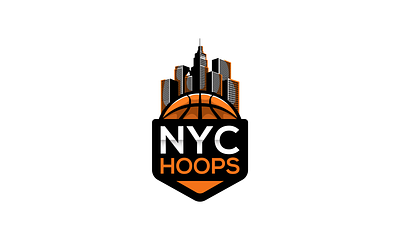 NYC HOOPS 2d ball basket ball branding buildings clean design game illustration logo modern nba nyc hoops orange simple skyline vector