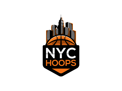 NYC HOOPS 2d ball basket ball branding buildings clean design game illustration logo modern nba nyc hoops orange simple skyline vector