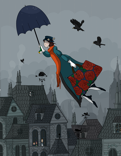 Mary Poppins and the Ghost in the Attic art character character illustration drawing fairy tale fantasy fantasy illustration illustration mary poppins storybook