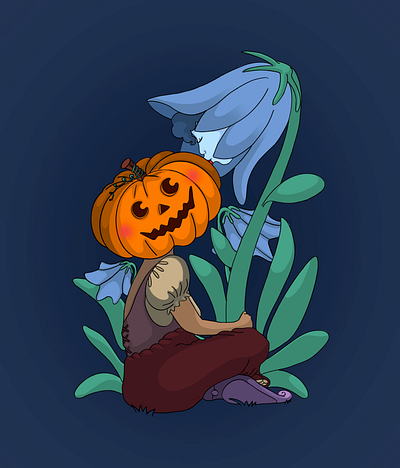 The Smooch character illustration fairy tale fantasy flower illustration pumpkin head sticker storybook illustration vintage illustration vintage sticker